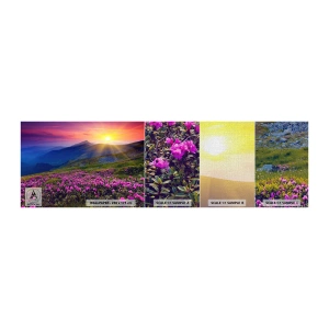 Fototapeten Muster Premium Canvas - … Und drumherum duftet es nach Latschenkiefer und dem Duft von Kräutern - Landschaft, Berge, Sonnenuntergang - 100x30 cm