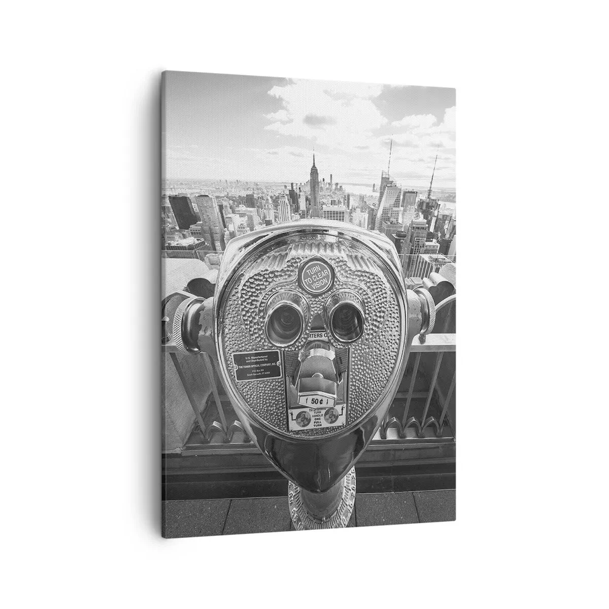 Bild auf Leinwand - Leinwandbild - Monochromer Blick durch das Teleskop auf das Stadtpanorama - 50x70cm - Stadt über den Städten - Moderne Wanddekoration für Wohnzimmer und Schlafzimmer ARTTOR