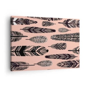Bild auf Leinwand - Leinwandbild - Dekorative Federn auf hellem Hintergrund - 70x50cm - Indische Sammlung - Moderne Wanddekoration für Wohnzimmer und Schlafzimmer ARTTOR