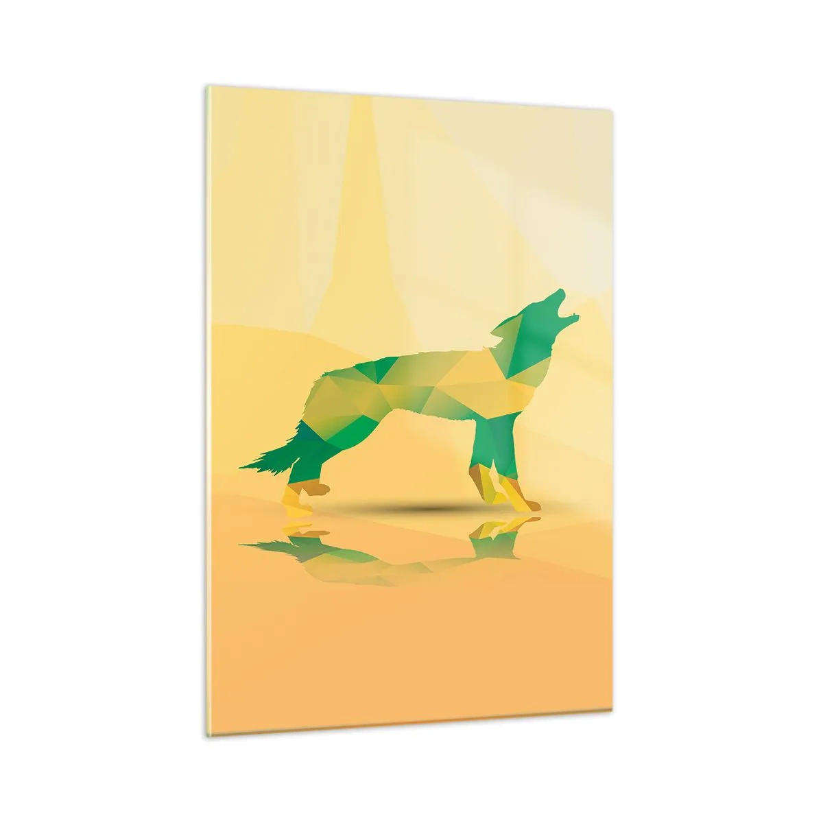 Glasbild - Bild auf glas - Geometrischer Wolf in farbenfroher Abstraktion - 50x70cm - Ein einsamer Wolf - Moderne Wanddekoration für Wohnzimmer und Schlafzimmer ARTTOR