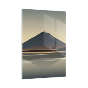 Glasbild - Bild auf glas - Berge und See in warmen Tönen mit reflektierendem Effekt - 50x70cm - Spiegelreflexion - Moderne Wanddekoration für Wohnzimmer und Schlafzimmer ARTTOR