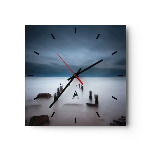 Wanduhr - Glasuhr - Der alte Pier vor der Kulisse eines ruhigen Meeres - 30x30cm - Nachdenklicher See - Moderne Wanddekoration für Wohnzimmer und Schlafzimmer ARTTOR