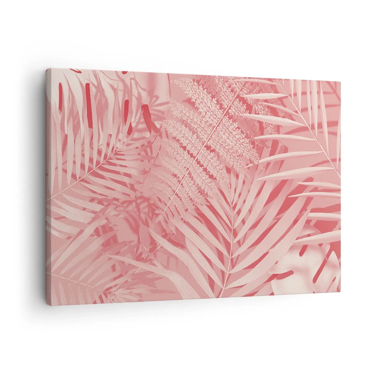 Bild auf Leinwand - Leinwandbild - Rosa tropische Blätter in einem zarten und minimalistischen Stil - 70x50cm - Rosa Konzept - Moderne Wanddekoration für Wohnzimmer und Schlafzimmer ARTTOR