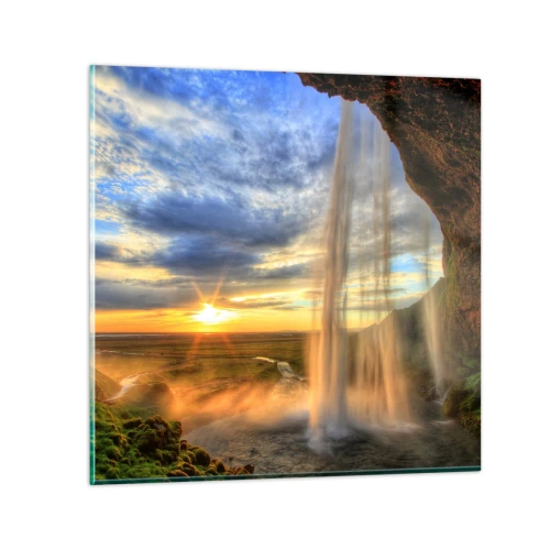 Glasbild - Bild auf glas - Die Welt hinter einem Schleier aus Tropfen - 70x70 cm