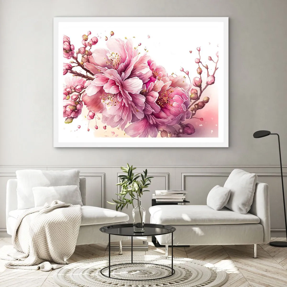 Poster in einem weißen Rahmen - Kirschblütenblüte - 91x61 cm