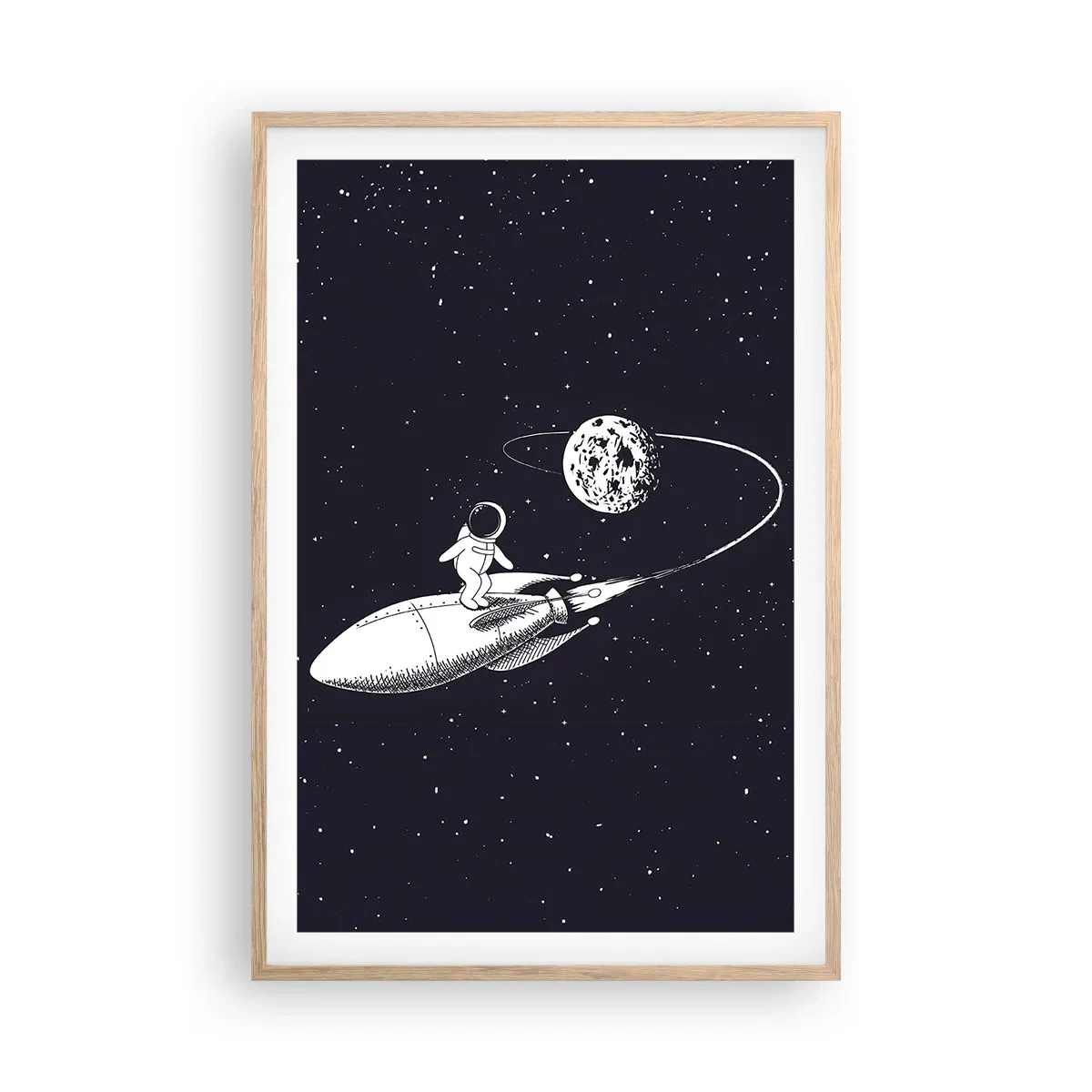 Poster in einem Rahmen aus heller Eiche - Weltraumsurfer - 61x91 cm