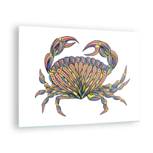 Glasbild - Bild auf glas - Illustration einer bunten Krabbe im geometrischen Stil - 70x50cm - Meeresschmuck - Moderne Wanddekoration für Wohnzimmer und Schlafzimmer ARTTOR