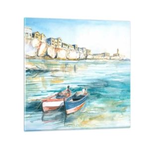 Glasbild - Bild auf glas - Landschaft in Azurblau - 40x40 cm