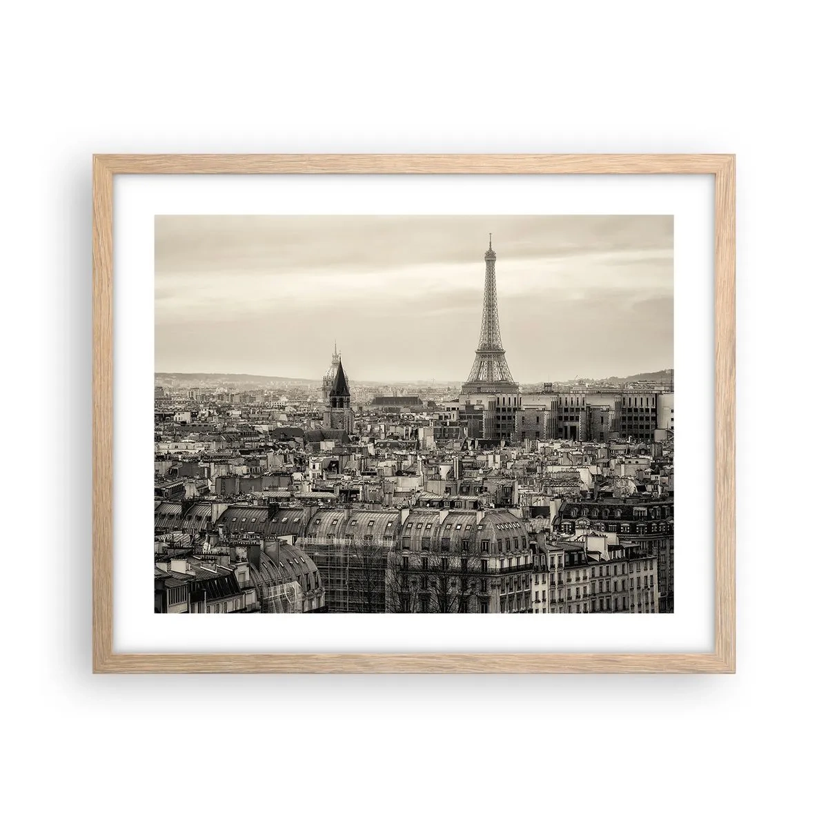 Poster in einem Rahmen aus heller Eiche - Über den Dächern von Paris - 50x40 cm