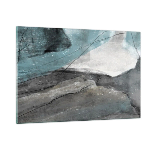 Glasbild - Bild auf glas - Eine abstrakte Darstellung von Felsen und Eis in einer kühlen Farbpalette. - 120x80cm - Abstraktion: Felsen und Eis - Moderne Wanddekoration für Wohnzimmer und Schlafzimmer ARTTOR