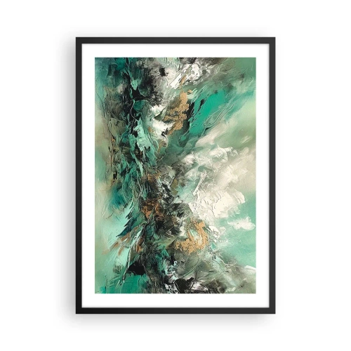 Poster in einem schwarzem Rahmen - Abstrakte Komposition in Grün- und Goldtönen - 50x70cm - Smaragdgrüne und schwarze Brandung - Moderne Wanddekoration für Wohnzimmer und Schlafzimmer ARTTOR