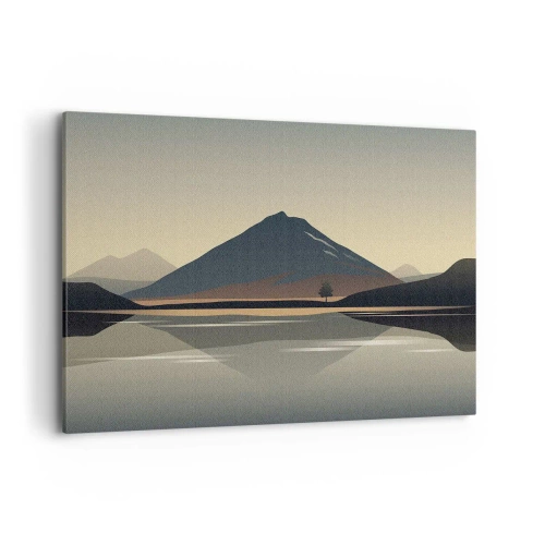 Bild auf Leinwand - Leinwandbild - Minimalistische Berglandschaft mit Spiegelung im Wasser - 120x80cm - Spiegelreflexion - Moderne Wanddekoration für Wohnzimmer und Schlafzimmer ARTTOR