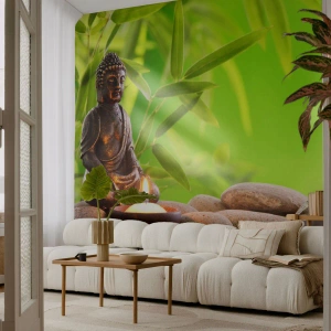 Fototapete Premium Sand - Das Leben ist wunderschoen - Buddha, Bambus, Spa - 150x105 cm