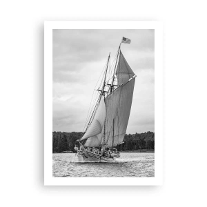 Poster - Ein Segelschiff mit großen Segeln segelt auf dem Meer in Schwarz und Weiß - 50x70cm - Brüder des Windes - Moderne Wanddekoration für Wohnzimmer und Schlafzimmer ARTTOR