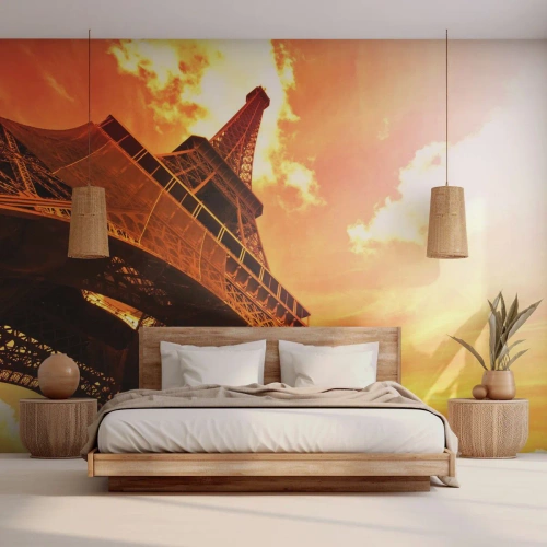 Selbstklebende Fototapete Deluxe Sticker - Monumental, weil es mit der Sonne vergoldet ist - Stadt, Paris, Eiffelturm - 100x70 cm