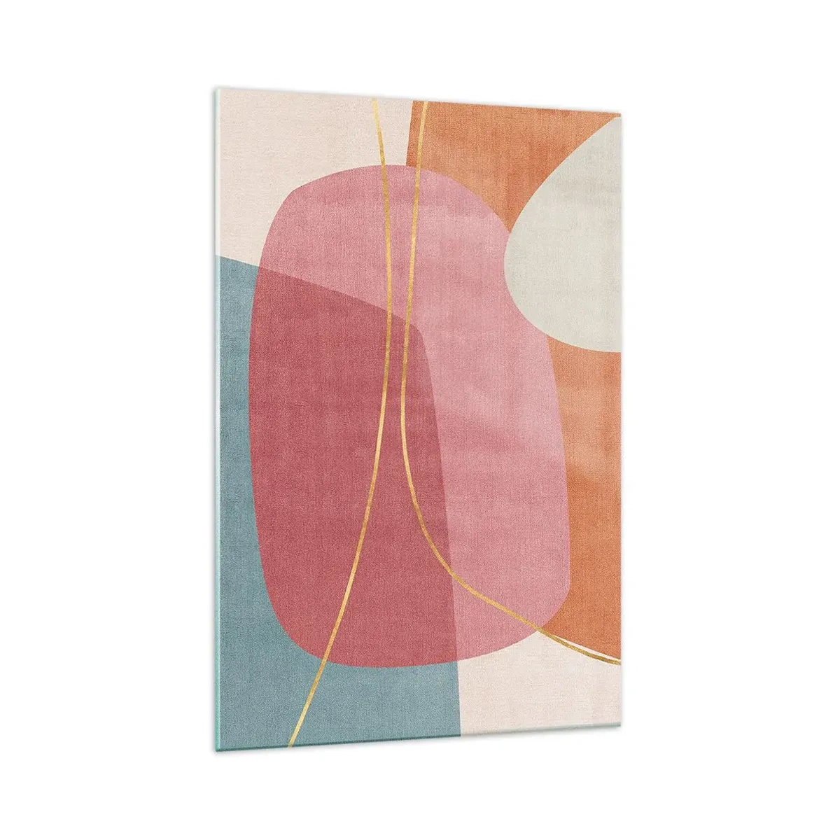 Glasbild - Bild auf glas - Abstrakte Formen in Pastellfarben mit zarten Linien - 70x100cm - Pastellkomposition mit Goldfaden - Moderne Wanddekoration für Wohnzimmer und Schlafzimmer ARTTOR