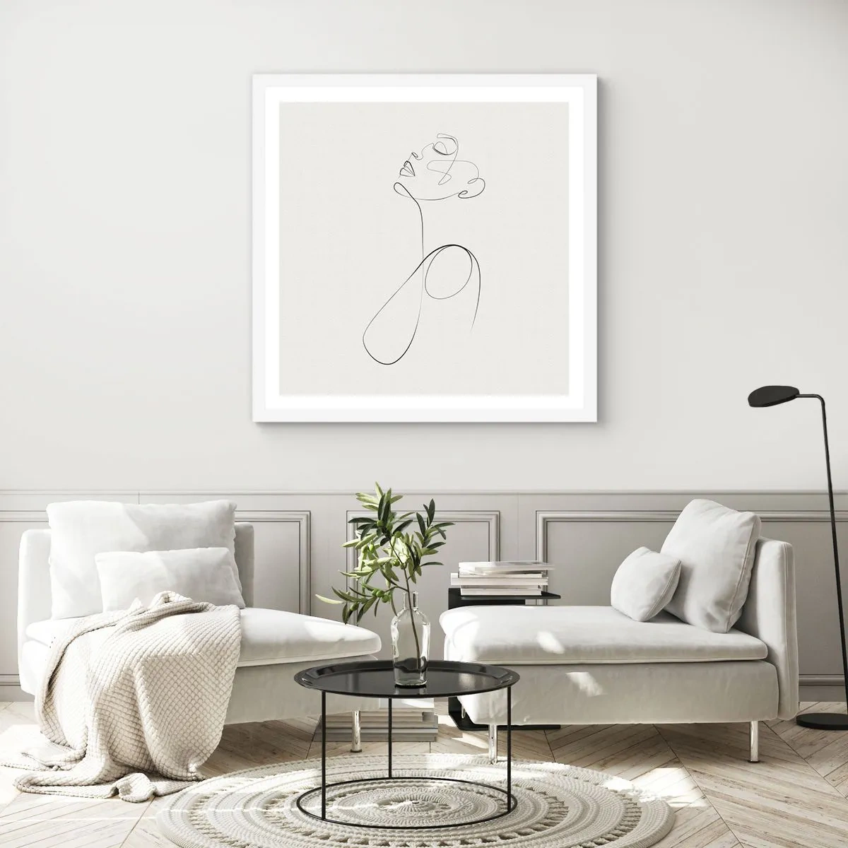 Poster in einem weißen Rahmen - Versunken in Träumen - 60x60 cm