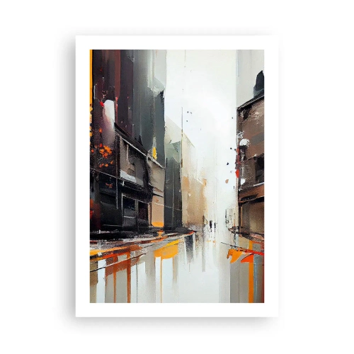 Poster - Abstraktes Stadtpanorama in Grau- und Orangetönen - 50x70cm - Regnerischer Tag - Moderne Wanddekoration für Wohnzimmer und Schlafzimmer ARTTOR