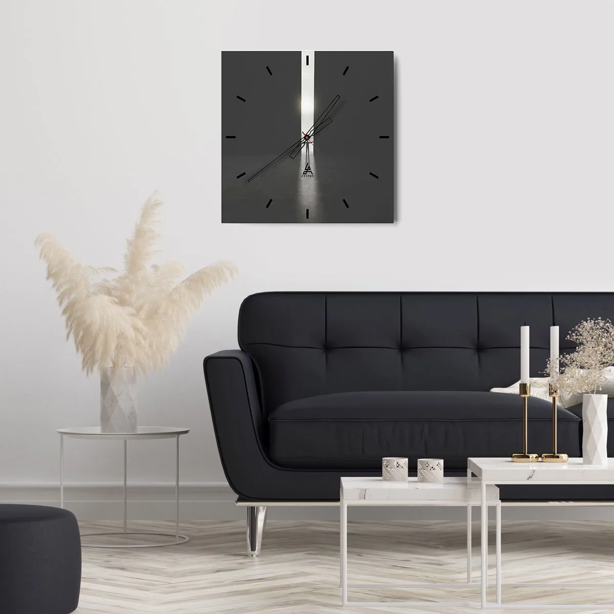 Wanduhr - Glasuhr - Ein Mann steht im Licht eines schmalen Schlitzes in einem dunklen Raum - 30x30cm - Ein Schritt in eine strahlende Zukunft - Moderne Wanddekoration für Wohnzimmer und Schlafzimmer ARTTOR
