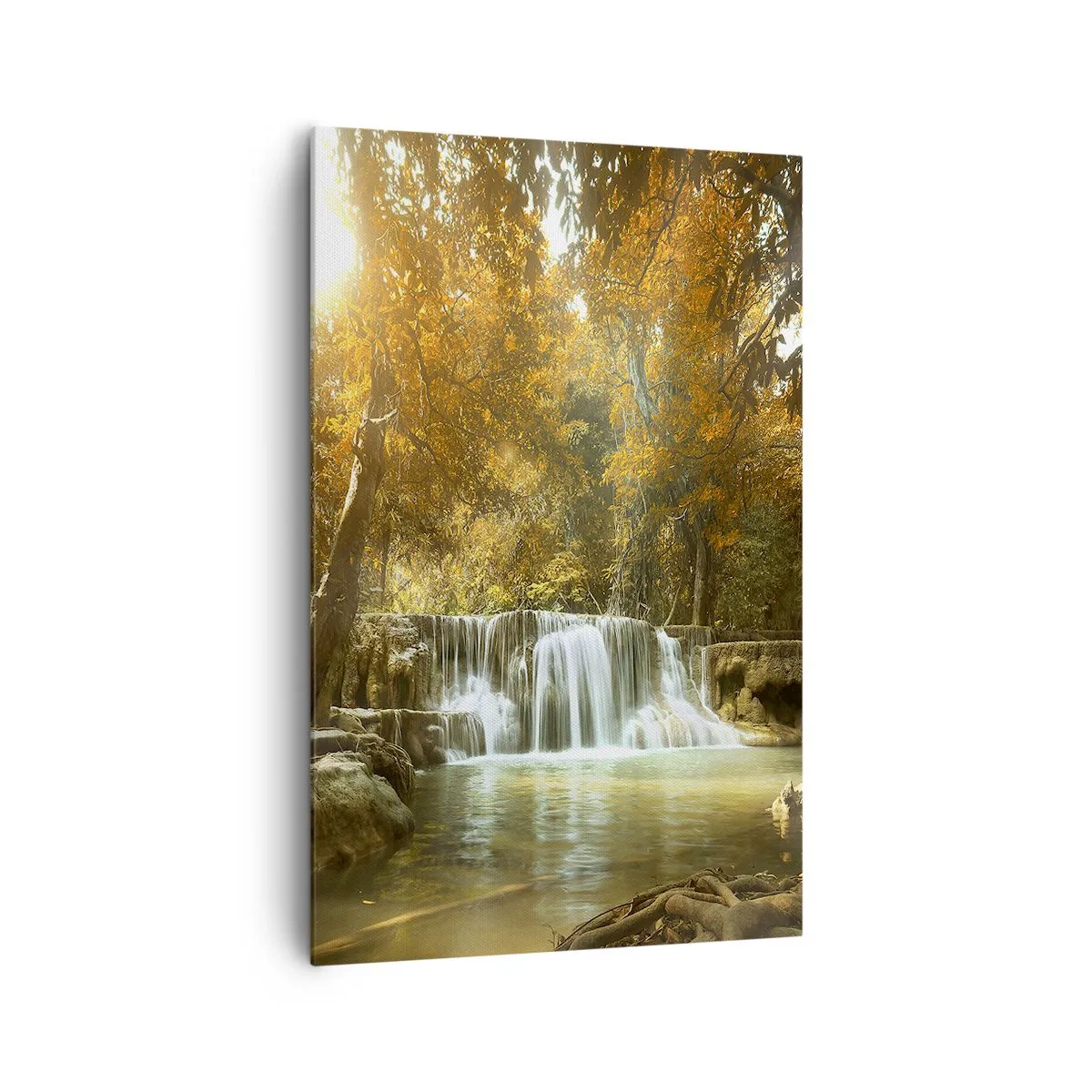 Bild auf Leinwand - Leinwandbild - Herbstlandschaft mit Wasserfall - 80x120cm - Parkkaskade - Moderne Wanddekoration für Wohnzimmer und Schlafzimmer ARTTOR