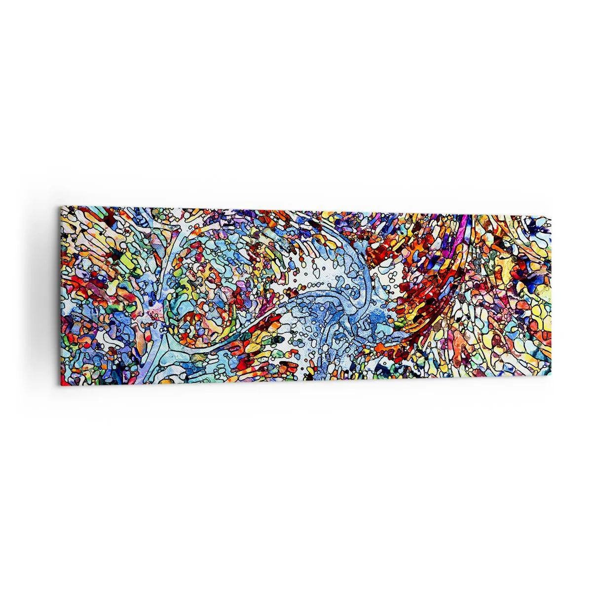 Bild auf Leinwand - Leinwandbild - Ein farbenfrohes, abstraktes Muster, inspiriert von der Natur - 160x50cm - Glasmalerei Wassertropfen - Moderne Wanddekoration für Wohnzimmer und Schlafzimmer ARTTOR
