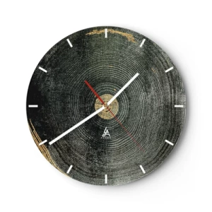 Wanduhr - Glasuhr - Holzmaserungsstruktur mit dezenten Goldakzenten - 30x30cm - Veränderung und Beständigkeit - Moderne Wanddekoration für Wohnzimmer, Küche und Schlafzimmer ARTTOR