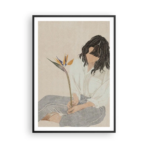 Poster in einem schwarzem Rahmen - Porträt mit einer exotischen Blume - 70x100 cm