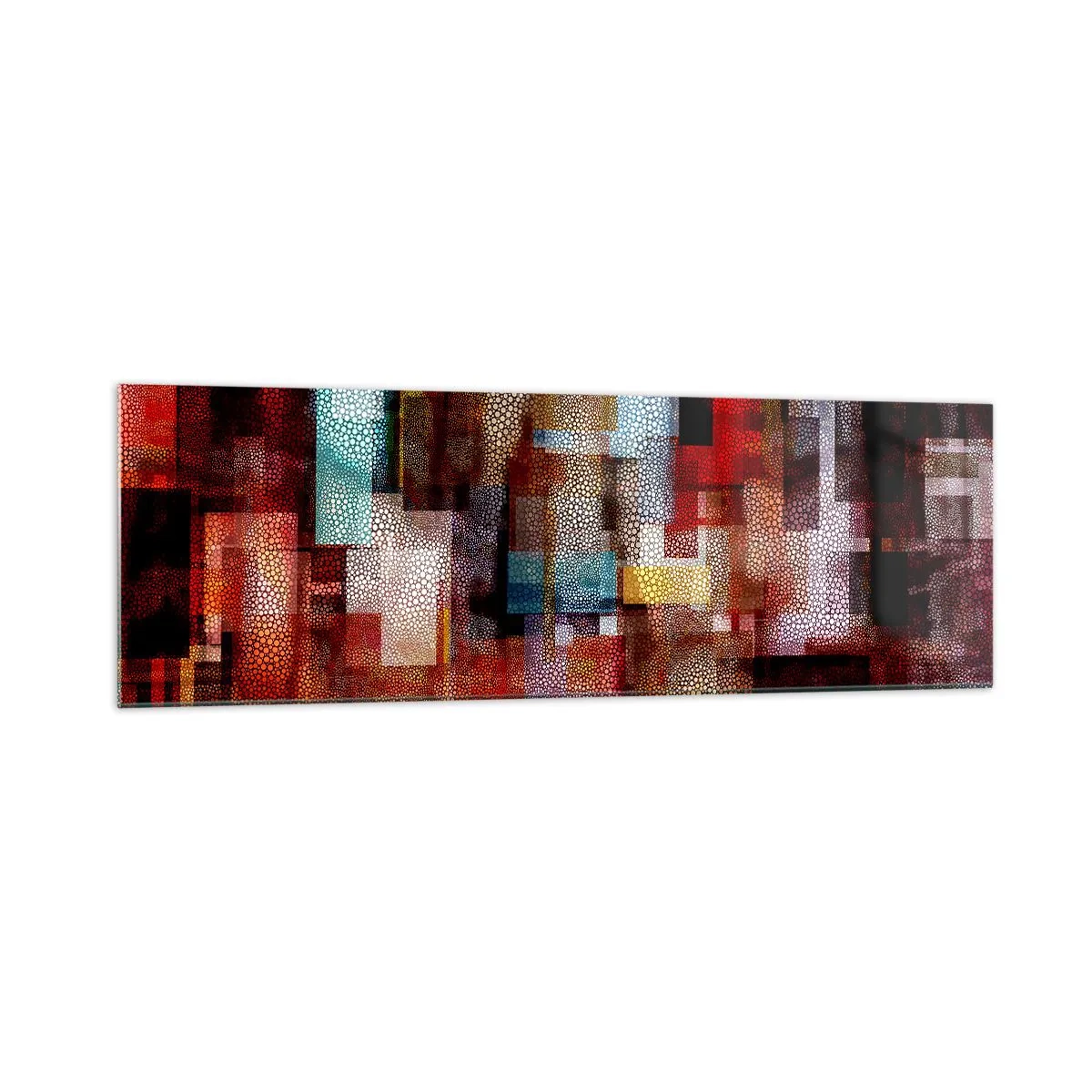 Glasbild - Bild auf glas - Geometrische Abstraktion in intensiven Rottönen - 160x50cm - Verwirrung mit Verwirrung - Moderne Wanddekoration für Wohnzimmer und Schlafzimmer ARTTOR