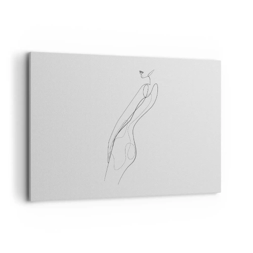 Bild auf Leinwand - Leinwandbild - Eine minimalistische Linie, die eine Silhouette vor einem hellen Hintergrund zeigt - 120x80cm - Bloß ein Versprechen - Moderne Wanddekoration für Wohnzimmer und Schlafzimmer ARTTOR