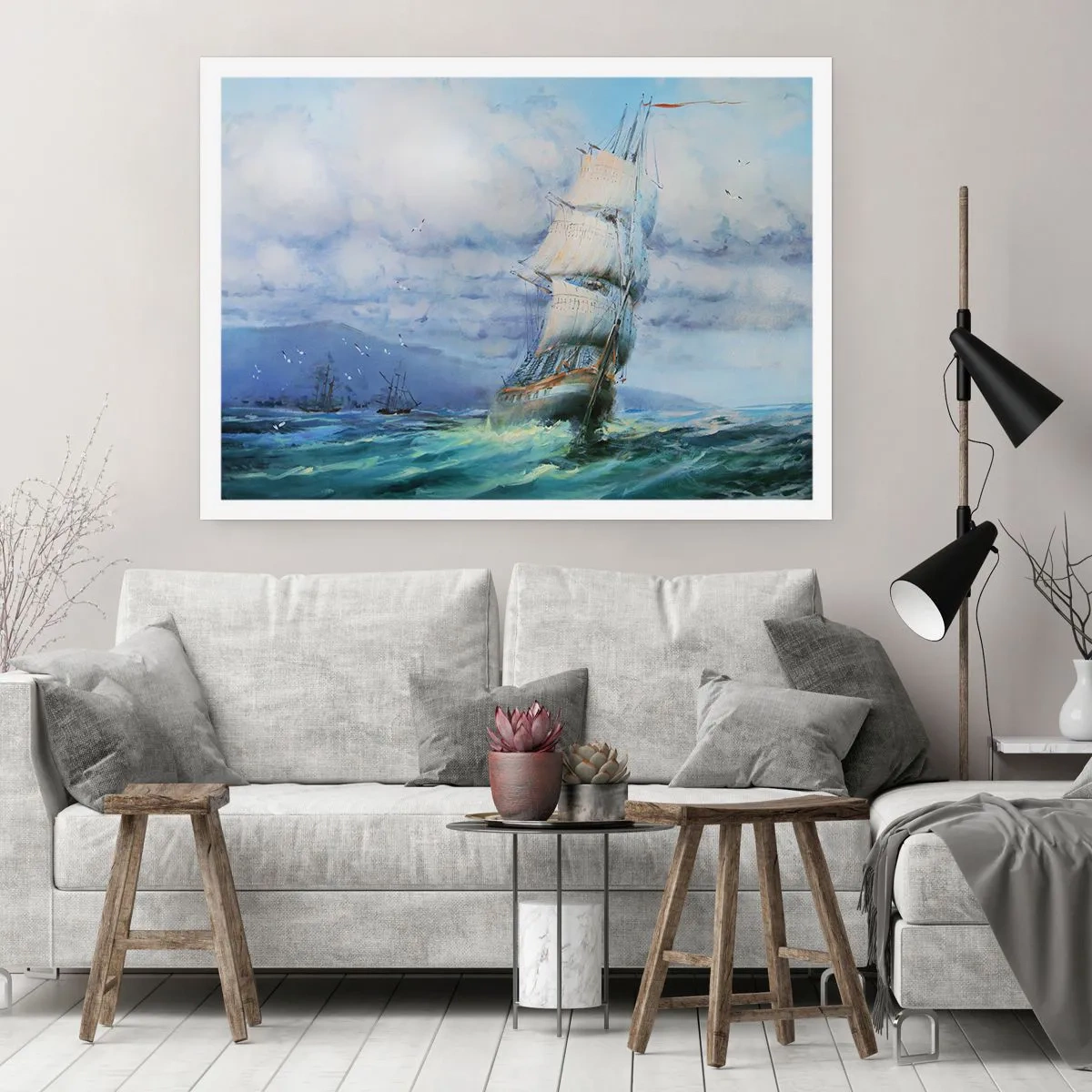 Poster - Ein Schiff auf stürmischer See - 100x70cm - Guter Wind - Moderne Wanddekoration für Wohnzimmer und Schlafzimmer ARTTOR