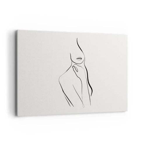 Bild auf Leinwand - Leinwandbild - Eine minimalistische Skizze der Silhouette einer Frau vor hellem Hintergrund. - 120x80cm - Eine Welle der Melancholie - Moderne Wanddekoration für Wohnzimmer und Schlafzimmer ARTTOR