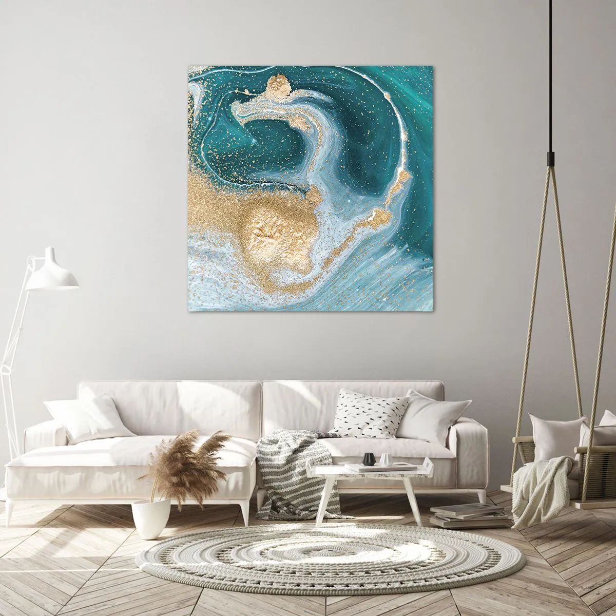 Bild auf Leinwand - Leinwandbild - Ein Strudel aus Gold und Türkis - 70x70 cm
