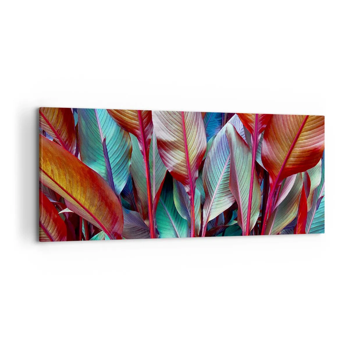 Bild auf Leinwand - Leinwandbild - Bunte Blätter tropischer Pflanzen im Dickicht - 120x50cm - Buntes Dickicht - Moderne Wanddekoration für Wohnzimmer und Schlafzimmer ARTTOR