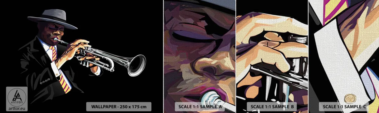Fototapeten Muster Premium Canvas - Charme der alten Schule - Musik, Jazz, Trompete - 100x30 cm