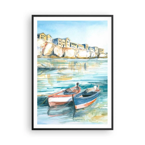 Poster in einem schwarzem Rahmen - Landschaft in Azurblau - 70x100 cm