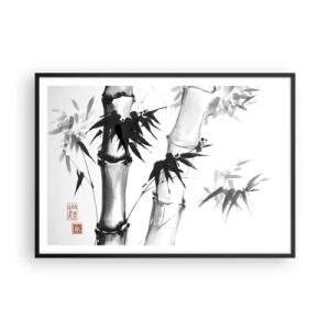 Poster in einem schwarzem Rahmen - Aquarell-Bambus im japanischen Stil auf weißem Hintergrund - 100x70cm - Dem Orient ganz nah - Moderne Wanddekoration für Wohnzimmer und Schlafzimmer ARTTOR