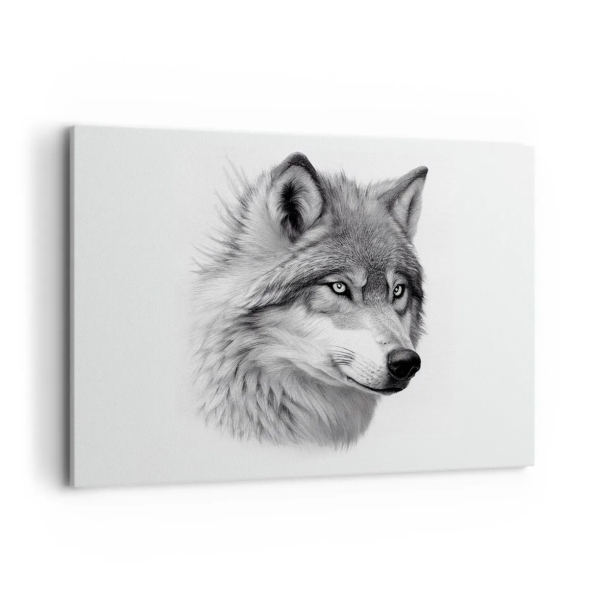 Bild auf Leinwand - Leinwandbild - Ein realistisches Porträt eines Wolfes in Grautönen. - 100x70cm - Alpha – ohne Zweifel - Moderne Wanddekoration für Wohnzimmer und Schlafzimmer ARTTOR
