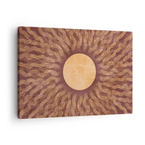 Bild auf Leinwand - Leinwandbild - Sonniges Muster mit Strahlen auf einem Hintergrund in Brauntönen - 70x50cm - Sonnensymbol - Moderne Wanddekoration für Wohnzimmer und Schlafzimmer ARTTOR