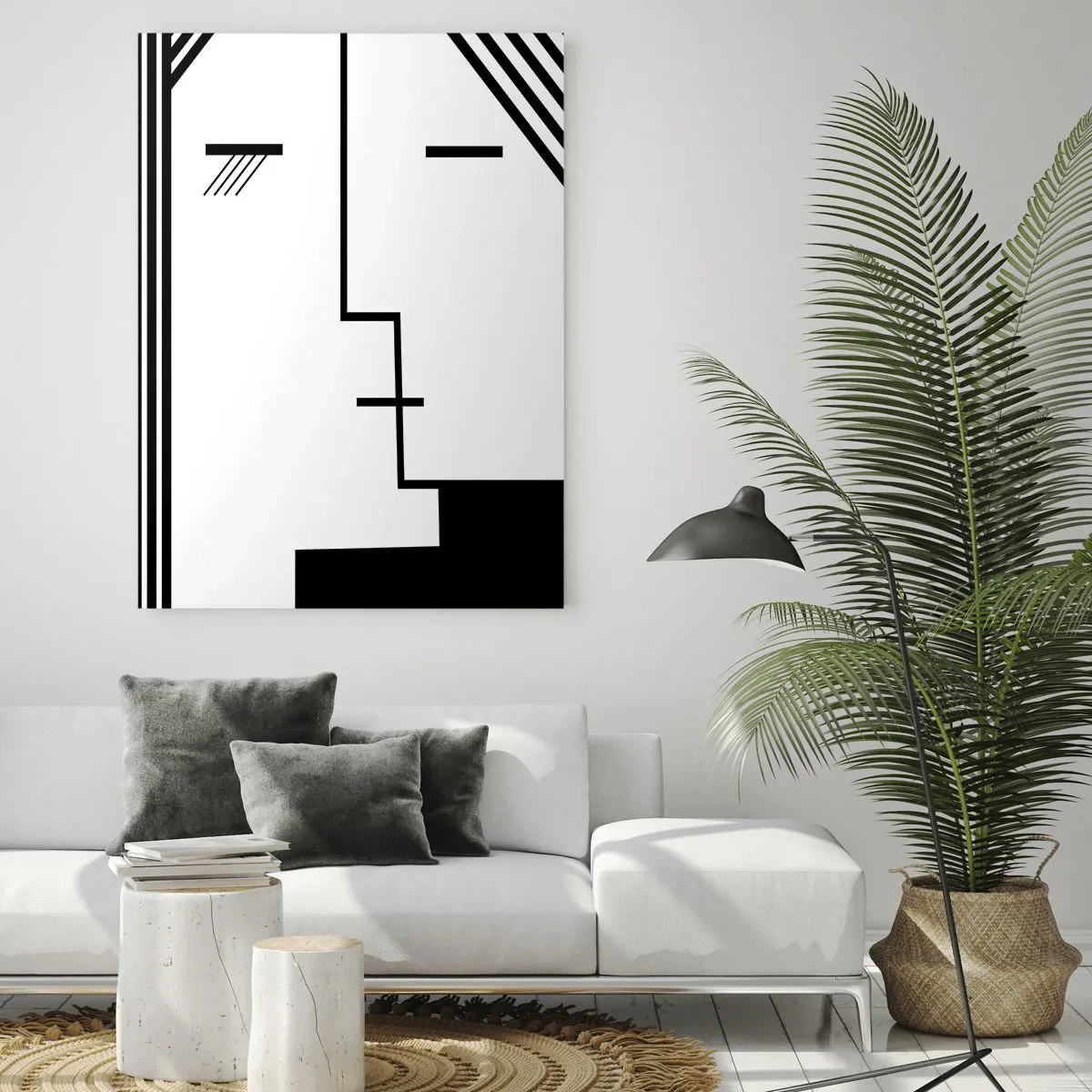 Glasbild - Bild auf glas - Geometrische Abstraktion eines Kusses in Schwarz und Weiß - 80x120cm - Einfach ein Kuss - Moderne Wanddekoration für Wohnzimmer und Schlafzimmer ARTTOR