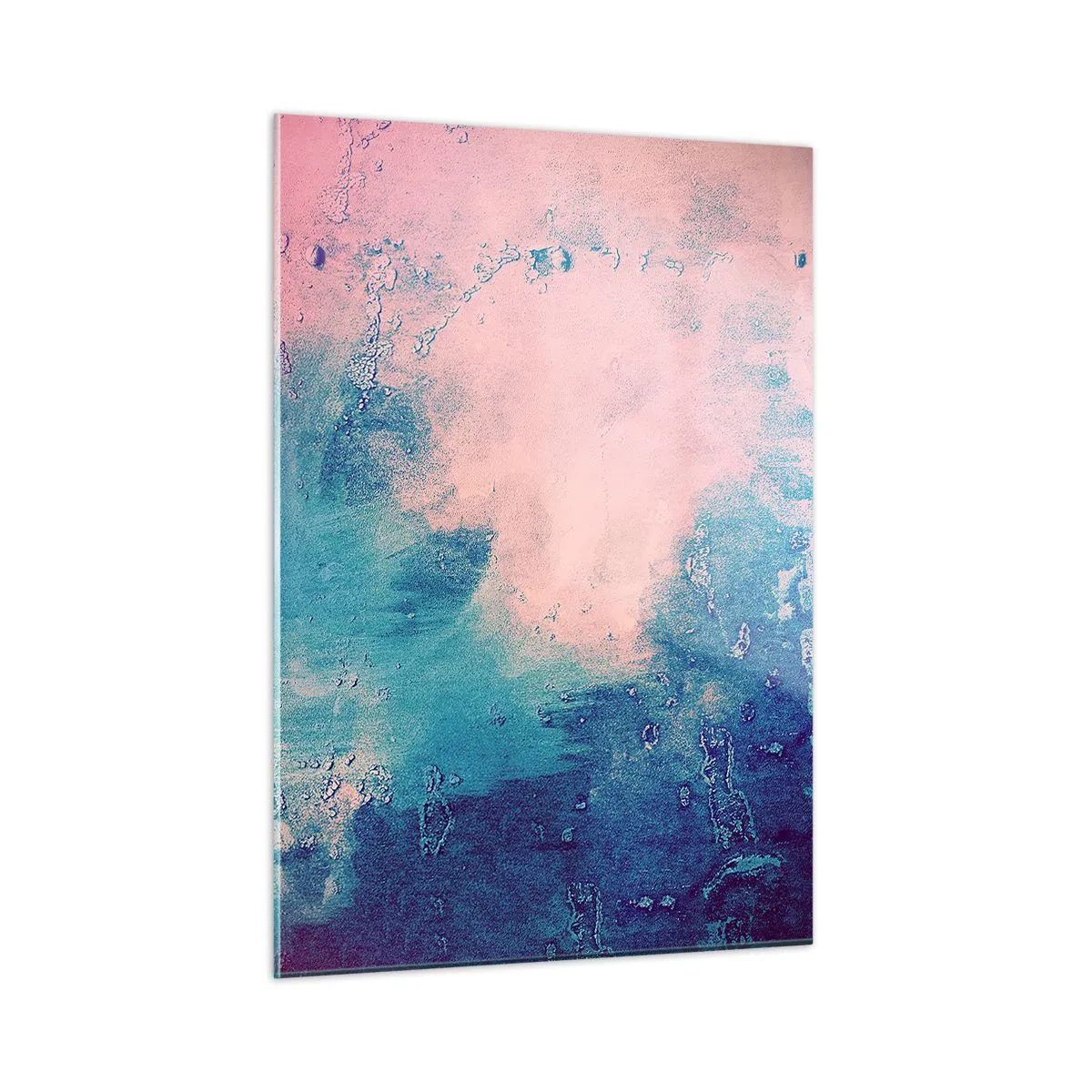Glasbild - Bild auf glas - Eine abstrakte Kombination aus Blau und Puderrosa mit Textur - 50x70cm - Himmelsblaue Umarmungen - Moderne Wanddekoration für Wohnzimmer und Schlafzimmer ARTTOR