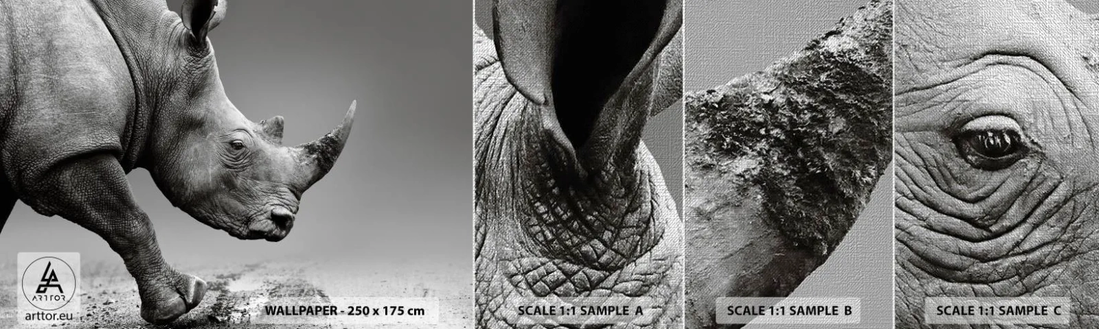 Fototapeten Muster Premium Canvas - Unaufhaltsame Stärke - Nashorn, Tiere, Afrika - 100x30 cm