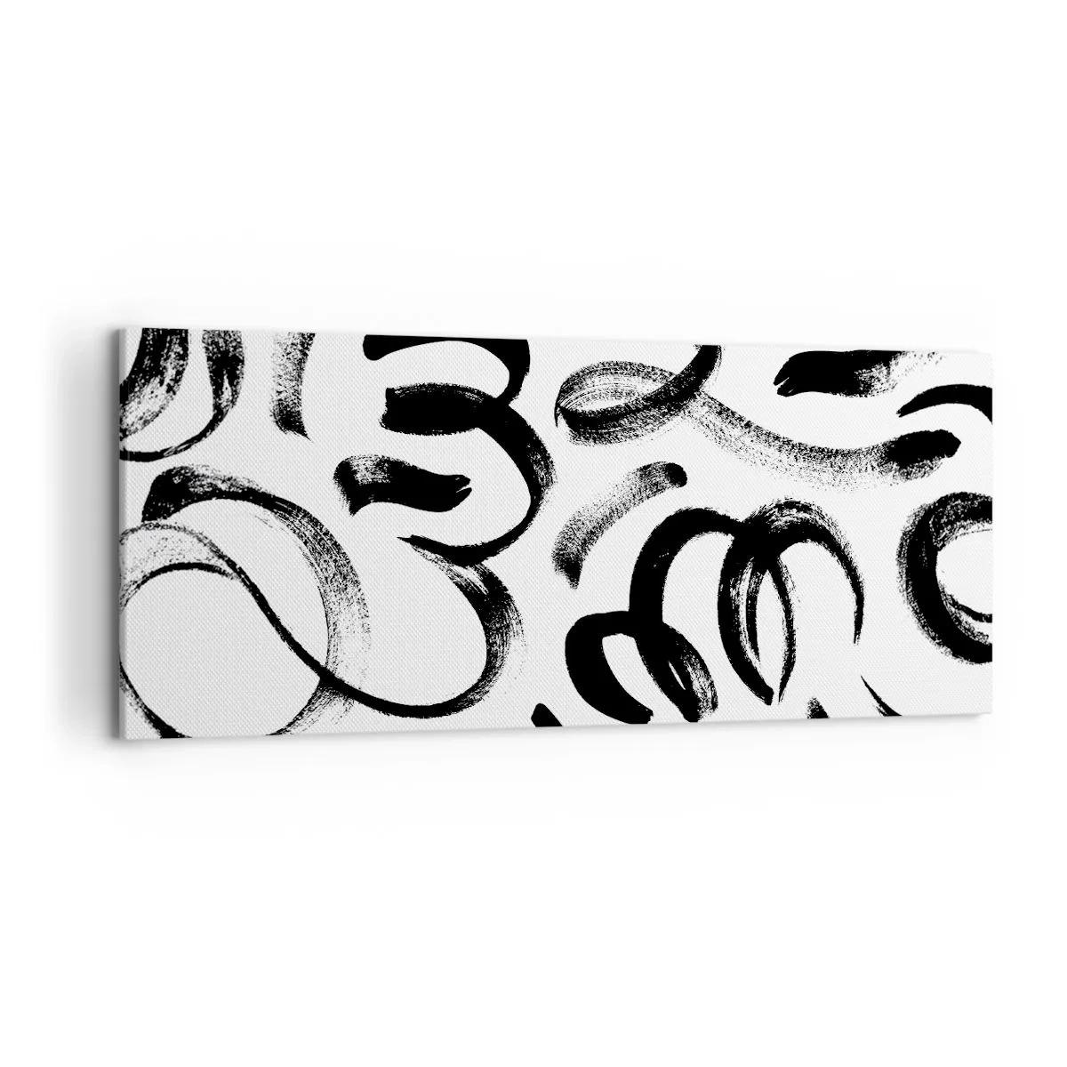 Bild auf Leinwand - Leinwandbild - Schwarze abstrakte Pinselstriche auf weißem Hintergrund - 120x50cm - Schwarz auf Weiß - Moderne Wanddekoration für Wohnzimmer und Schlafzimmer ARTTOR