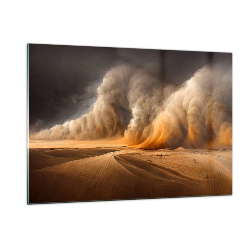 Glasbild - Bild auf glas - Ein Sandsturm über der Wüste in dramatischem Licht - 120x80cm - Zorn der Wüste - Moderne Wanddekoration für Wohnzimmer und Schlafzimmer ARTTOR