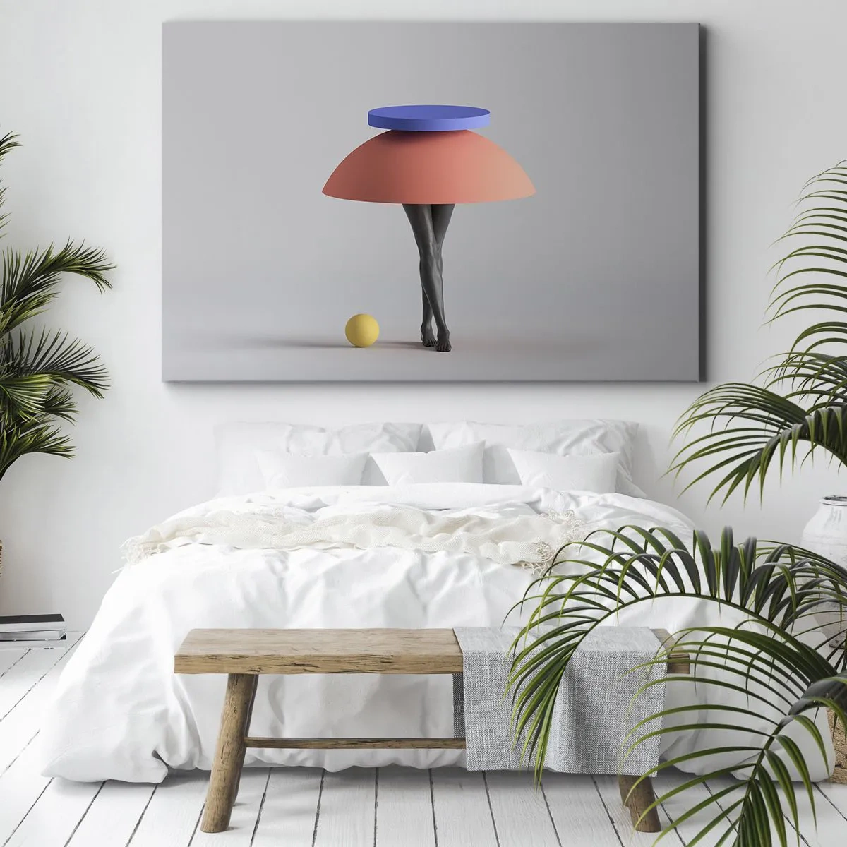 Bild auf Leinwand - Leinwandbild - Abstrakte geometrische Komposition mit Beinen und einem Ball - 100x70cm - Surrealistische Komposition - Moderne Wanddekoration für Wohnzimmer und Schlafzimmer ARTTOR