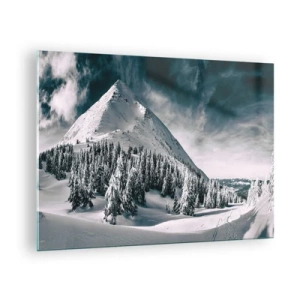 Glasbild - Bild auf glas - Winterliche Berglandschaft mit schneebedeckten Gipfeln und Wald - 70x50cm - Das Land aus Schnee und Eis - Moderne Wanddekoration für Wohnzimmer und Schlafzimmer ARTTOR