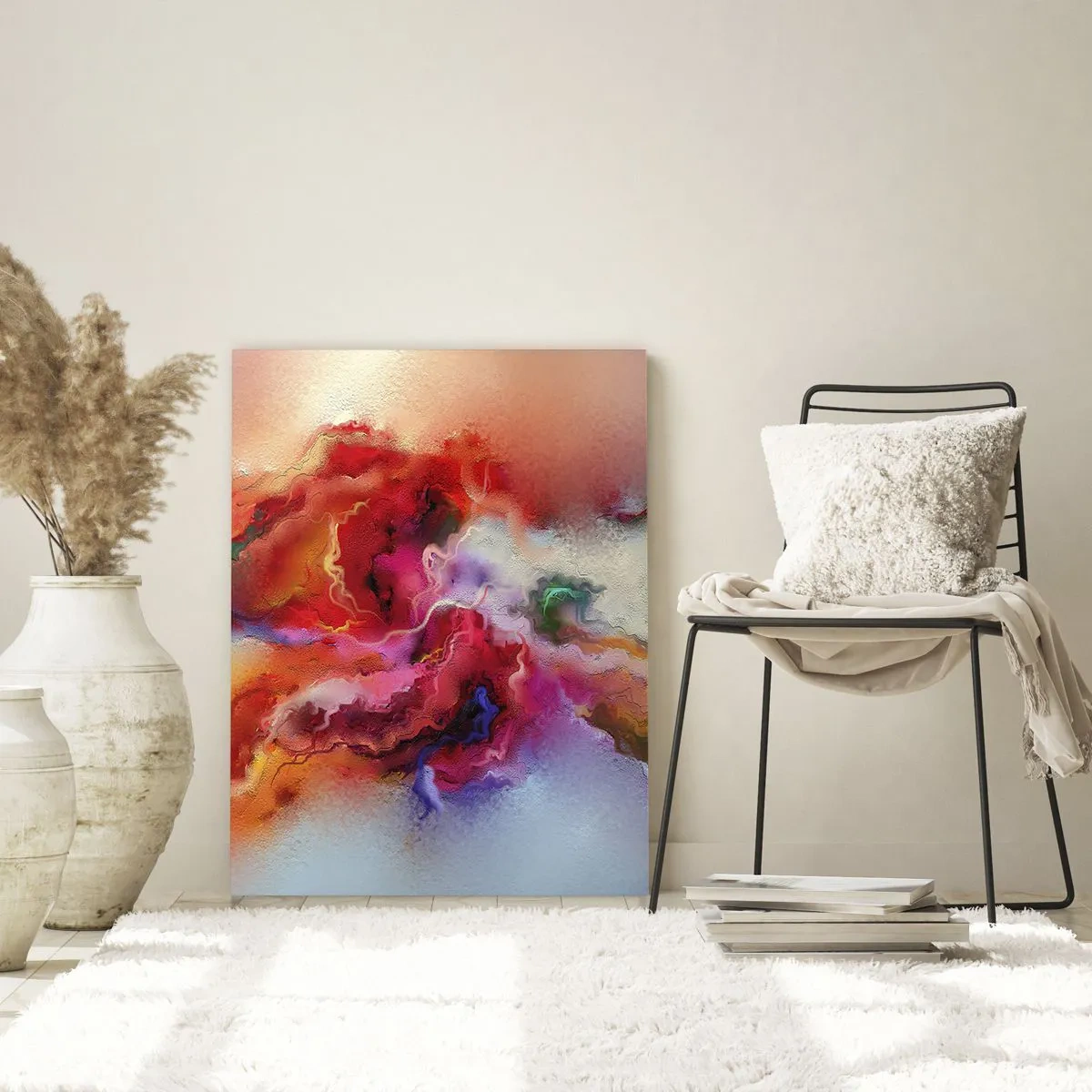 Glasbild - Bild auf glas - Eine farbenfrohe Abstraktion, die wirbelnden Rauchfahnen ähnelt. - 50x70cm - Wie man Träume fängt - rauchen - Moderne Wanddekoration für Wohnzimmer und Schlafzimmer ARTTOR