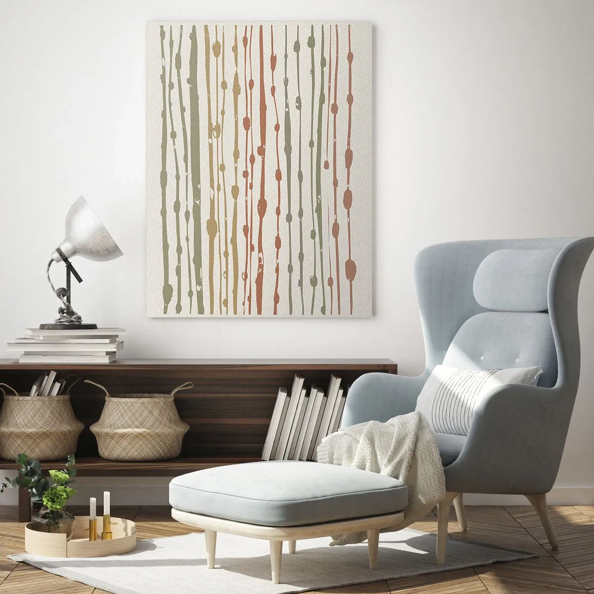 Glasbild - Bild auf glas - Ein Linienmuster in warmen Farbtönen auf hellem Hintergrund - 80x120cm - Musikalische Notation von Farben - Moderne Wanddekoration für Wohnzimmer und Schlafzimmer ARTTOR