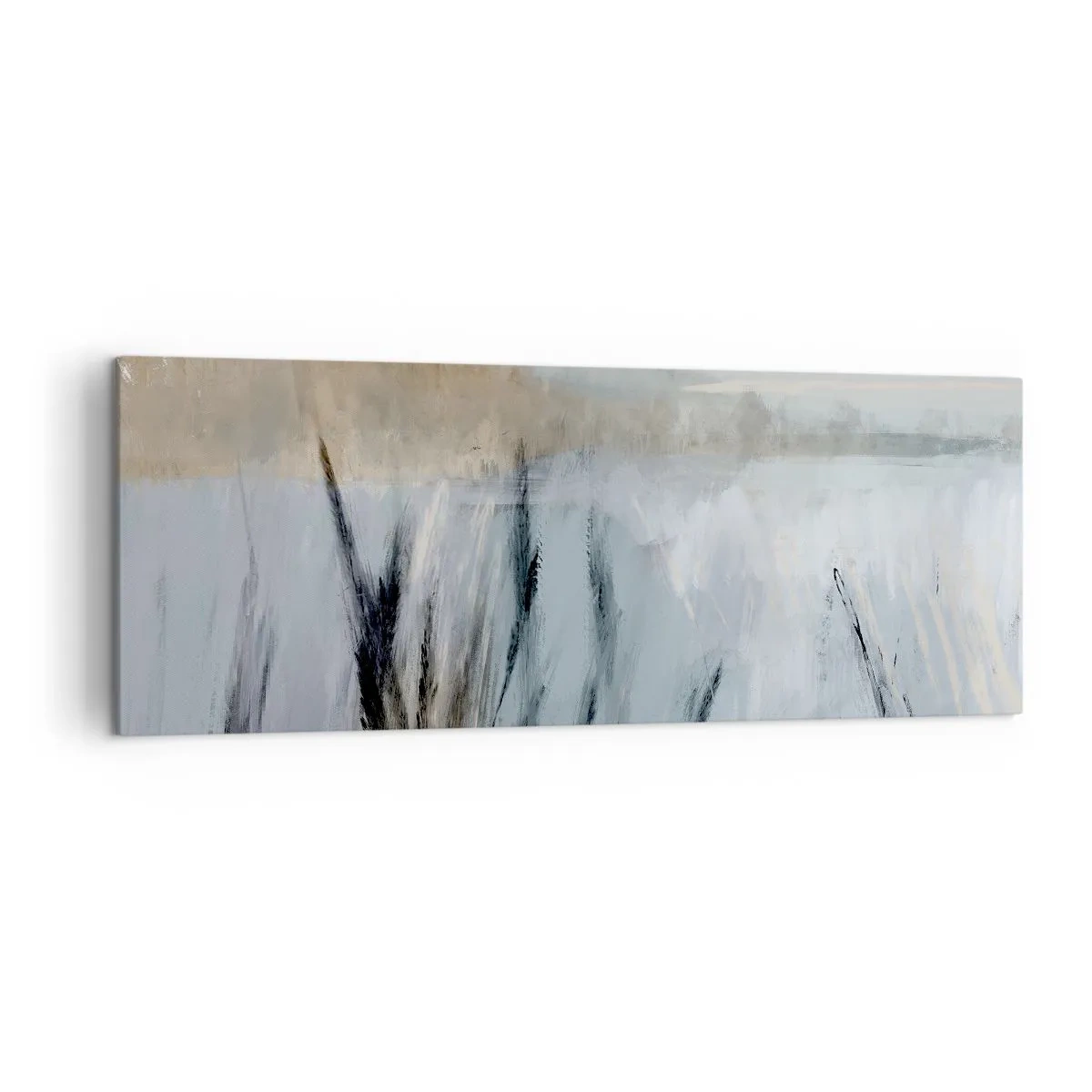 Bild auf Leinwand - Leinwandbild - Eine malerische Winterlandschaft mit Feldern und Gräsern - 140x50cm - Winterfelder - Moderne Wanddekoration für Wohnzimmer und Schlafzimmer ARTTOR