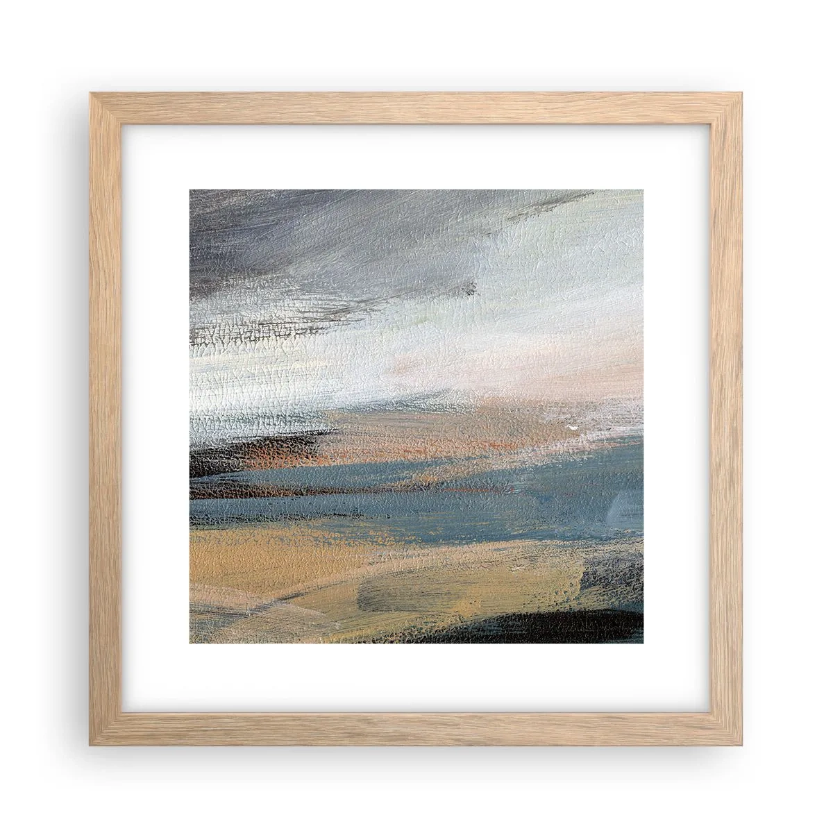 Poster in einem Rahmen aus heller Eiche - Abstraktion: nördliche Landschaft - 30x30 cm