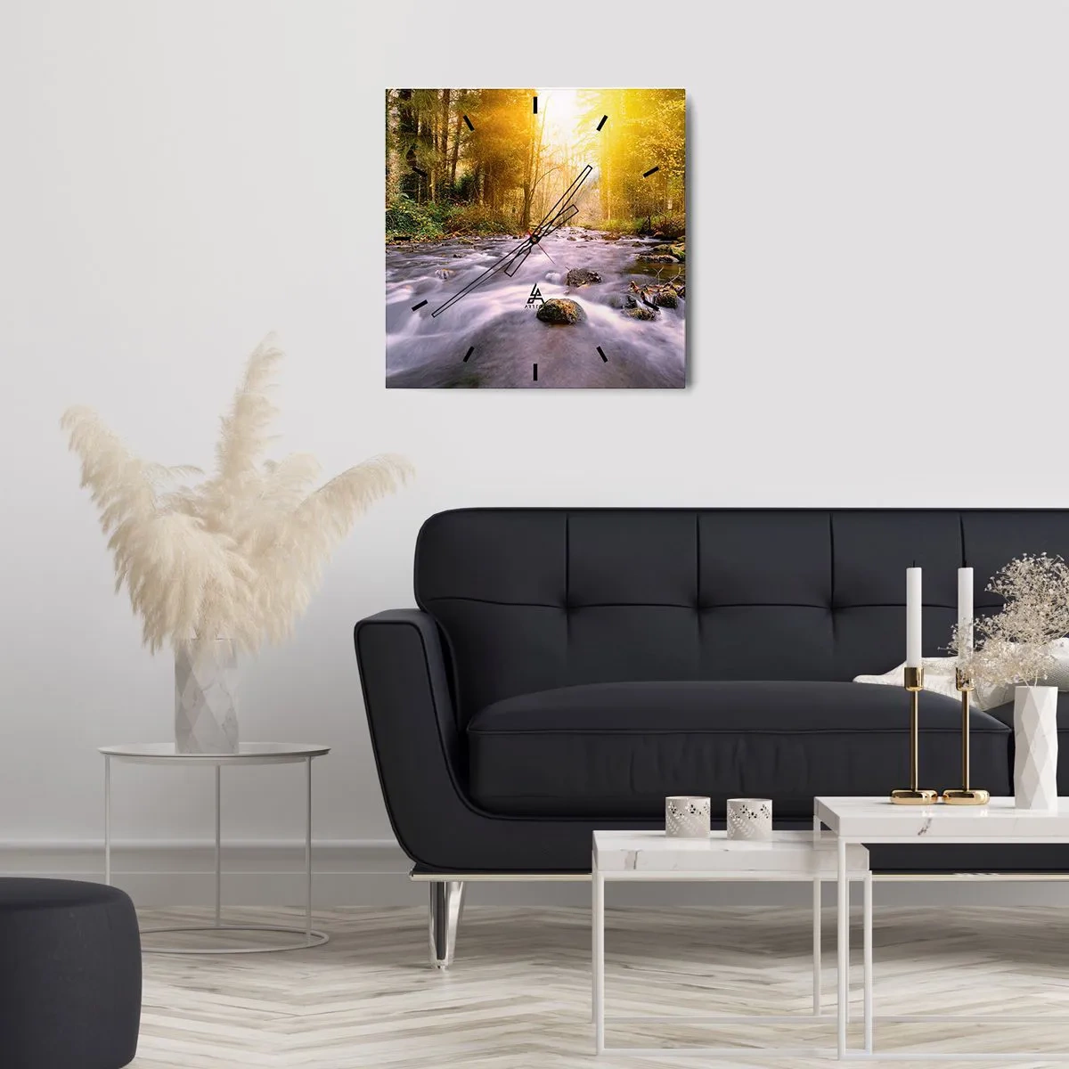 Wanduhr - Glasuhr - Malachit im Silber- und Goldrahmen - 40x40 cm